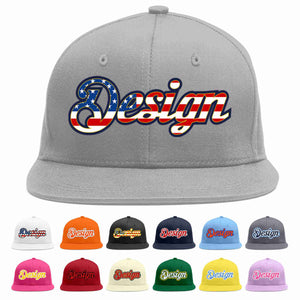 Custom Gray Vintage USA Flag-Gold Flat Eaves Sport Baseball Cap Design for Men/Women/Youth