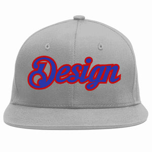 Custom Gray Royal-Red Flat Eaves Sport Baseball Cap Design for Men/Women/Youth