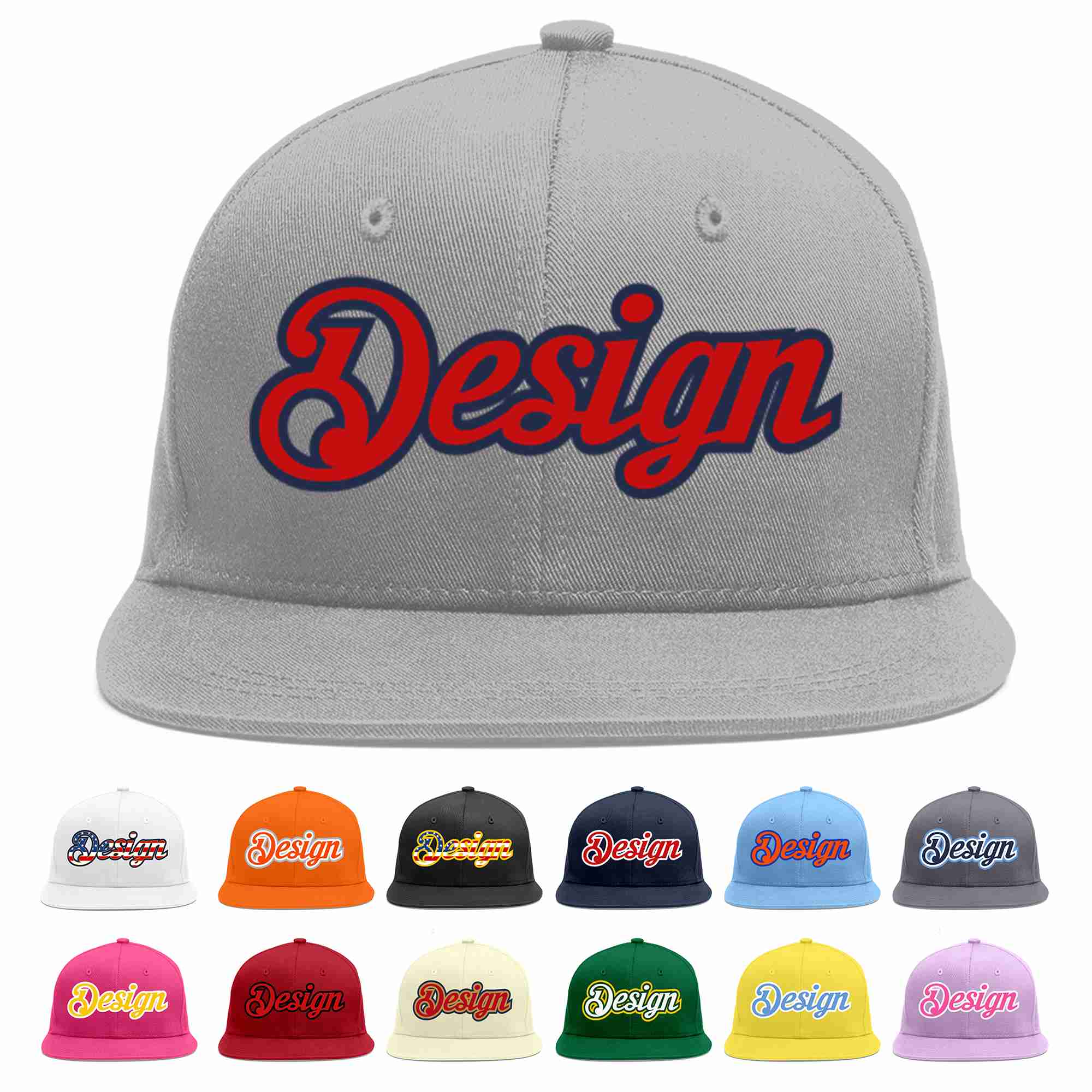 Custom Gray Red-Navy Flat Eaves Sport Baseball Cap Design for Men/Women/Youth