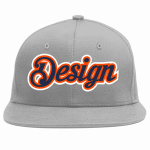 Custom Gray Navy-Orange Flat Eaves Sport Baseball Cap Design for Men/Women/Youth