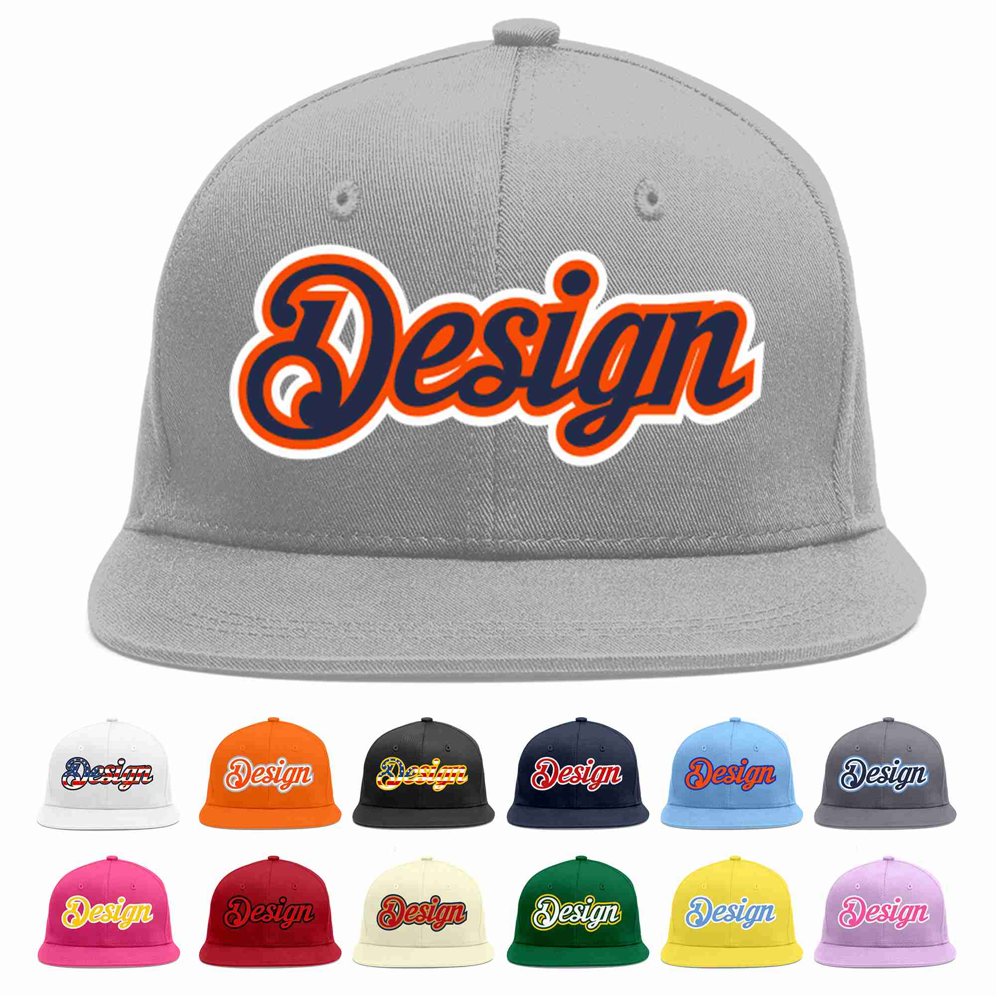 Conception personnalisée de casquette de baseball de sport à avant-toit plat gris marine-orange pour hommes/femmes/jeunes