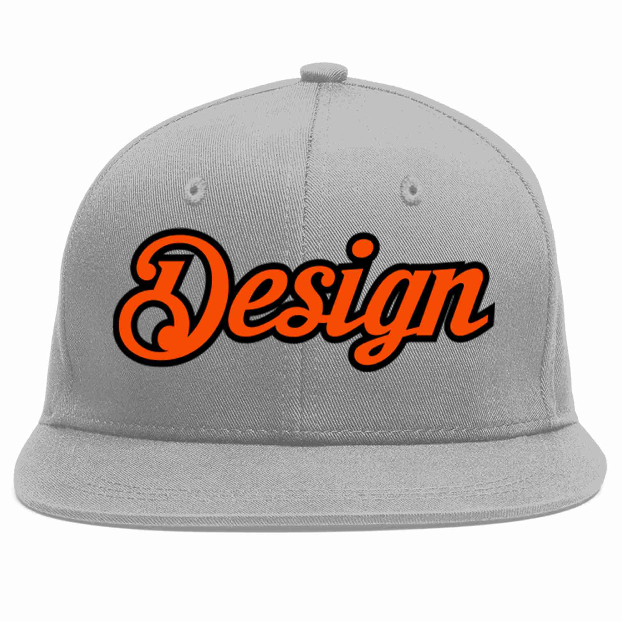 Custom Gray Orange-Black Flat Eaves Sport Baseball Cap Design for Men/Women/Youth