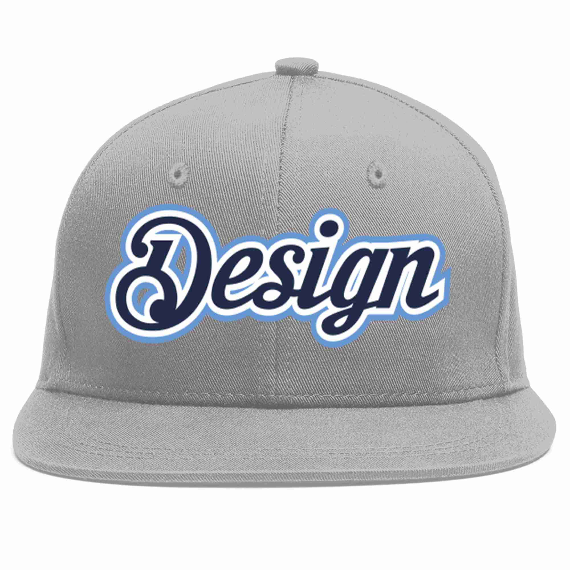 Custom Gray Navy-White Flat Eaves Sport Baseball Cap Design for Men/Women/Youth