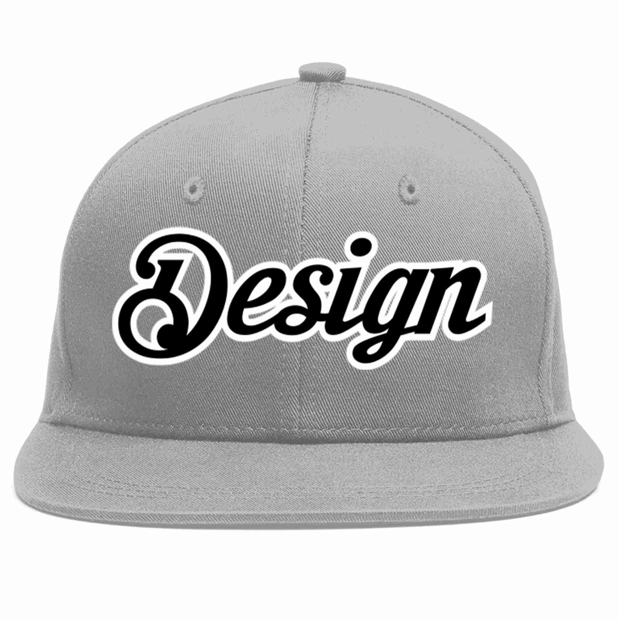 Conception personnalisée de casquette de baseball de sport à avant-toit plat gris noir-blanc pour hommes/femmes/jeunes