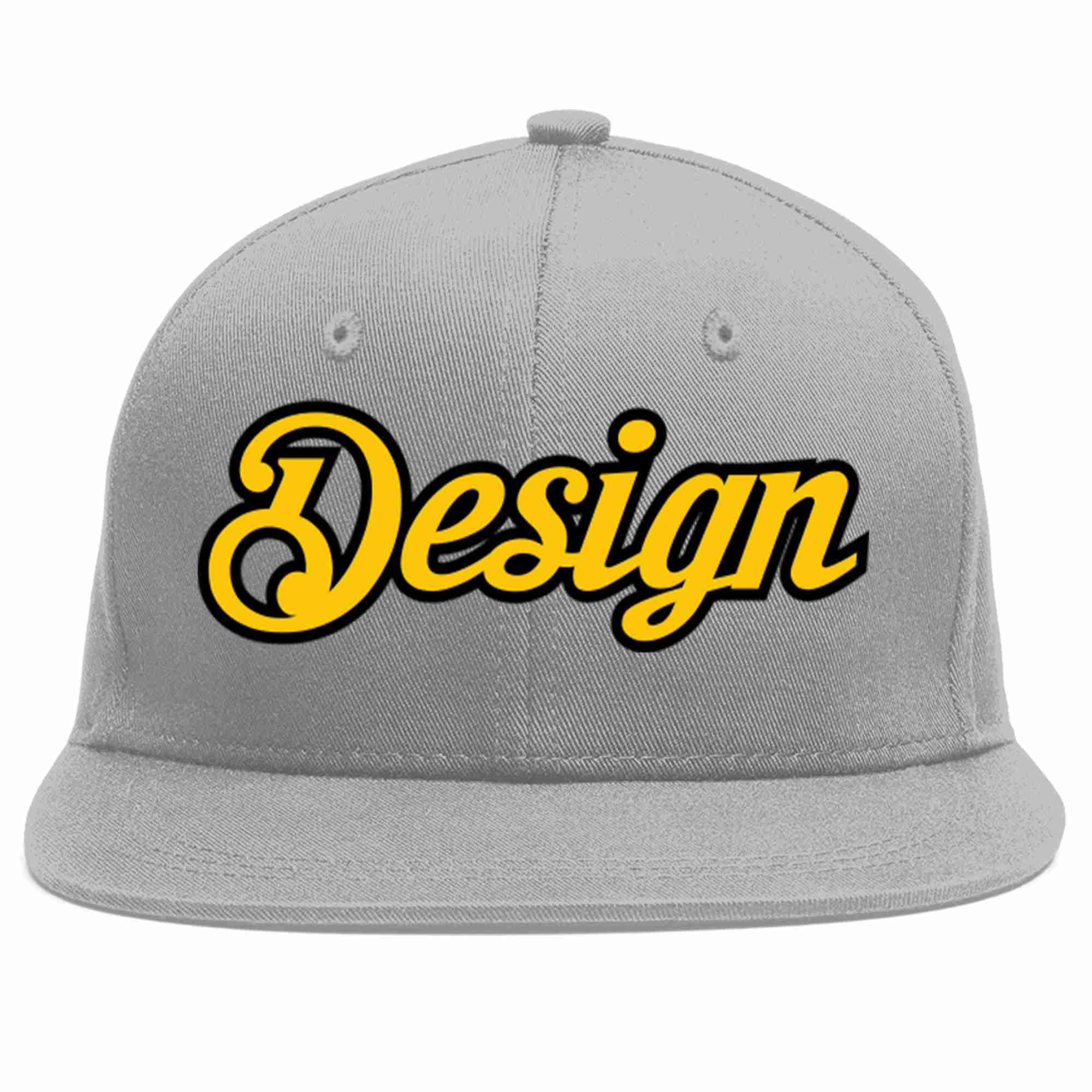 Custom Gray Gold-Black Flat Eaves Sport Baseball Cap Design for Men/Women/Youth