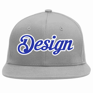 Conception personnalisée de casquette de baseball de sport à avant-toit plat gris royal-blanc pour hommes/femmes/jeunes