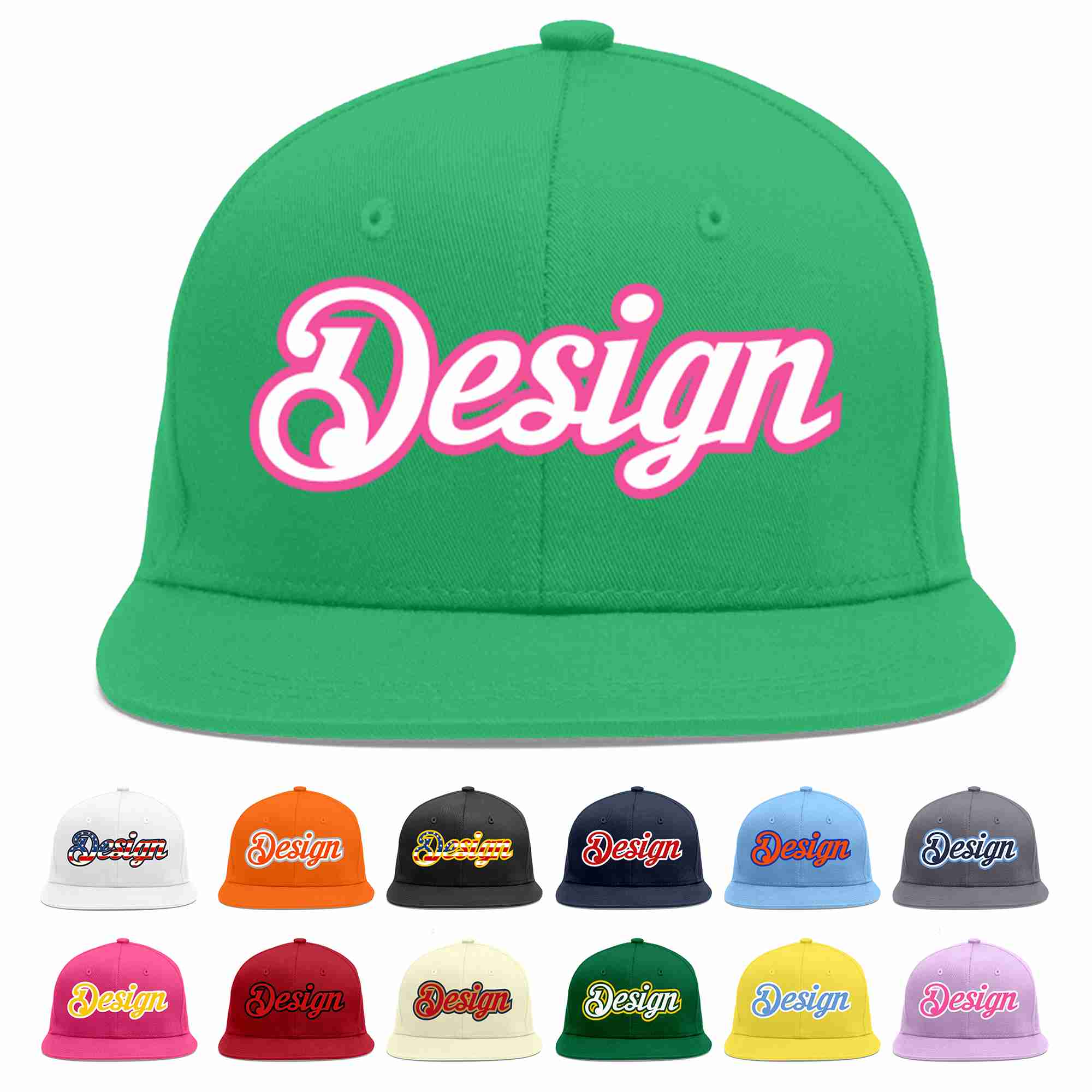 Custom Teal White-Pink Flat Eaves Sport Baseball Cap