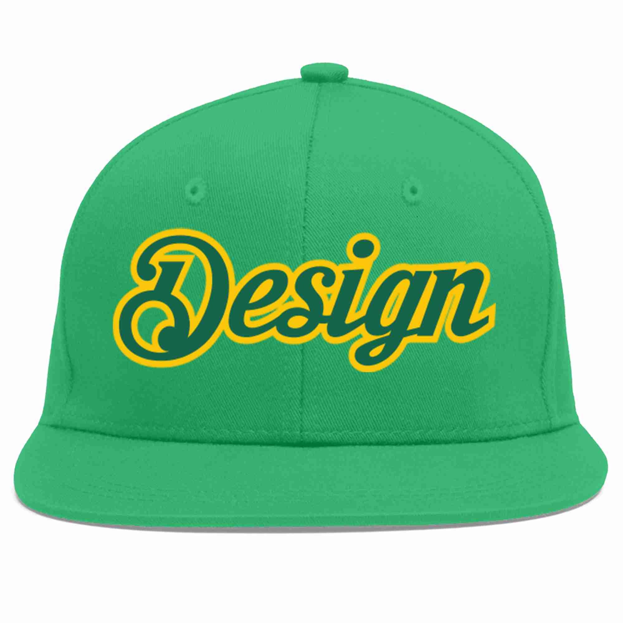 Casquette de baseball personnalisée Kelly Green-Gold Flat Eaves Sport