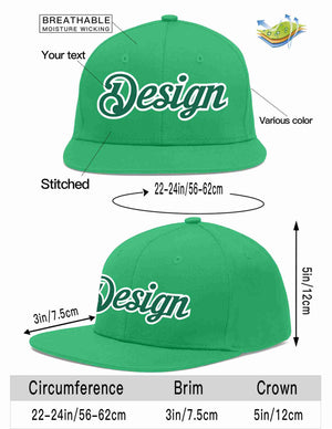 Custom Teal Kelly Green-White Flat Eaves Sport Baseball Cap