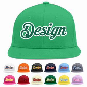 Custom Teal Kelly Green-White Flat Eaves Sport Baseball Cap