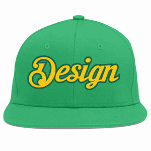 Casquette de baseball sport personnalisée sarcelle dorée-Kelly Green Flat Eaves