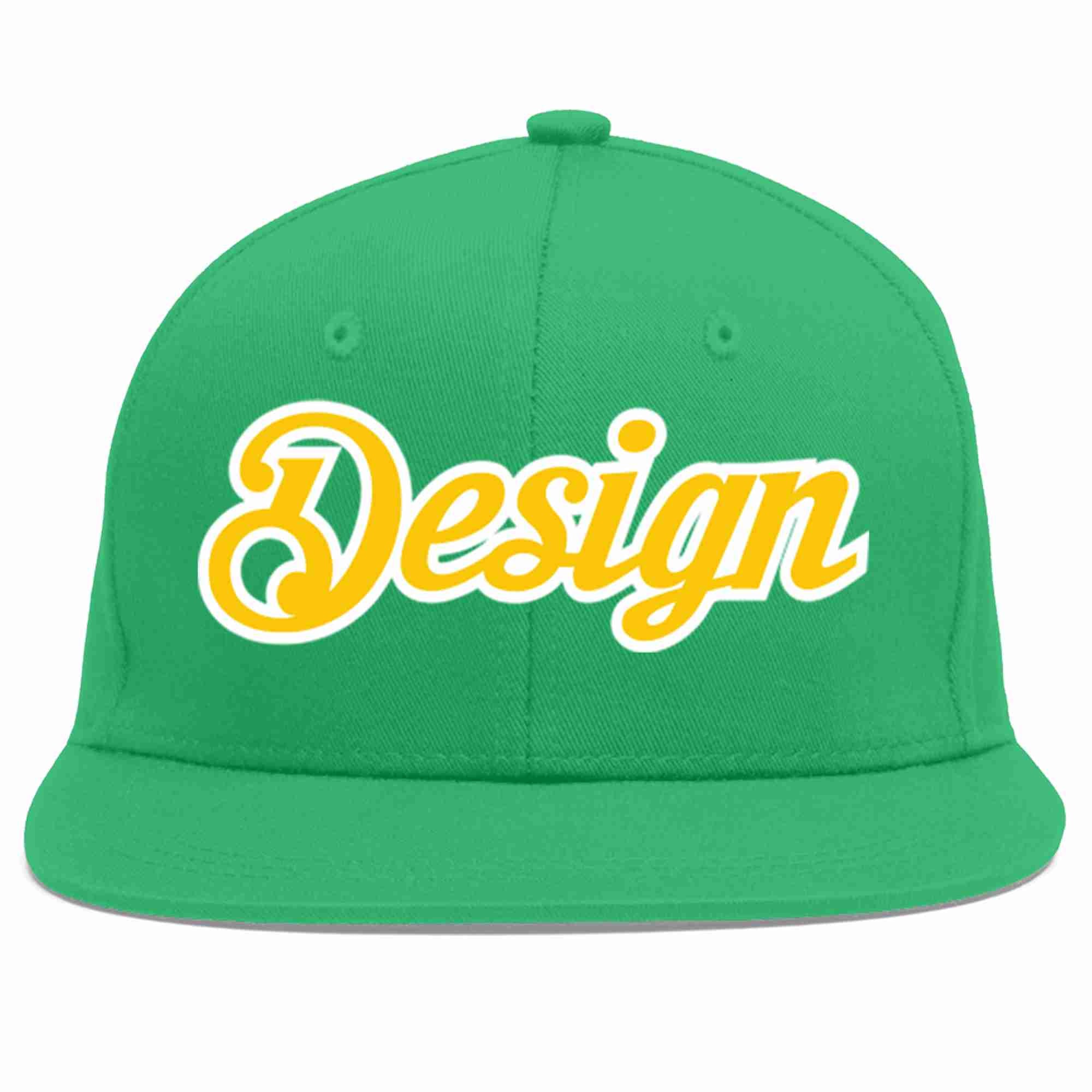 Custom Teal Gold-White Flat Eaves Sport Baseball Cap