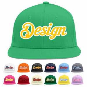 Custom Teal Gold-White Flat Eaves Sport Baseball Cap