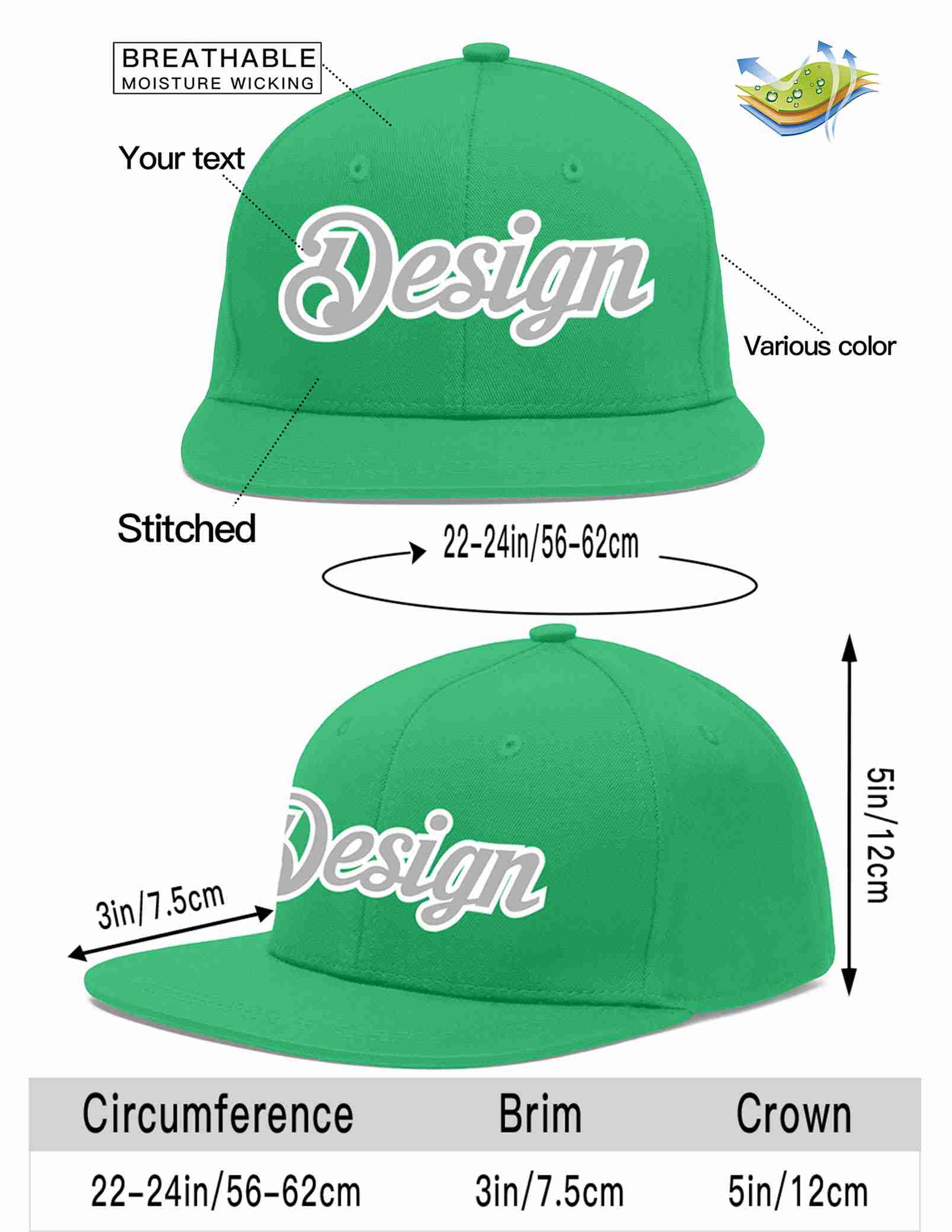 Custom Teal Gray-White Flat Eaves Sport Baseball Cap