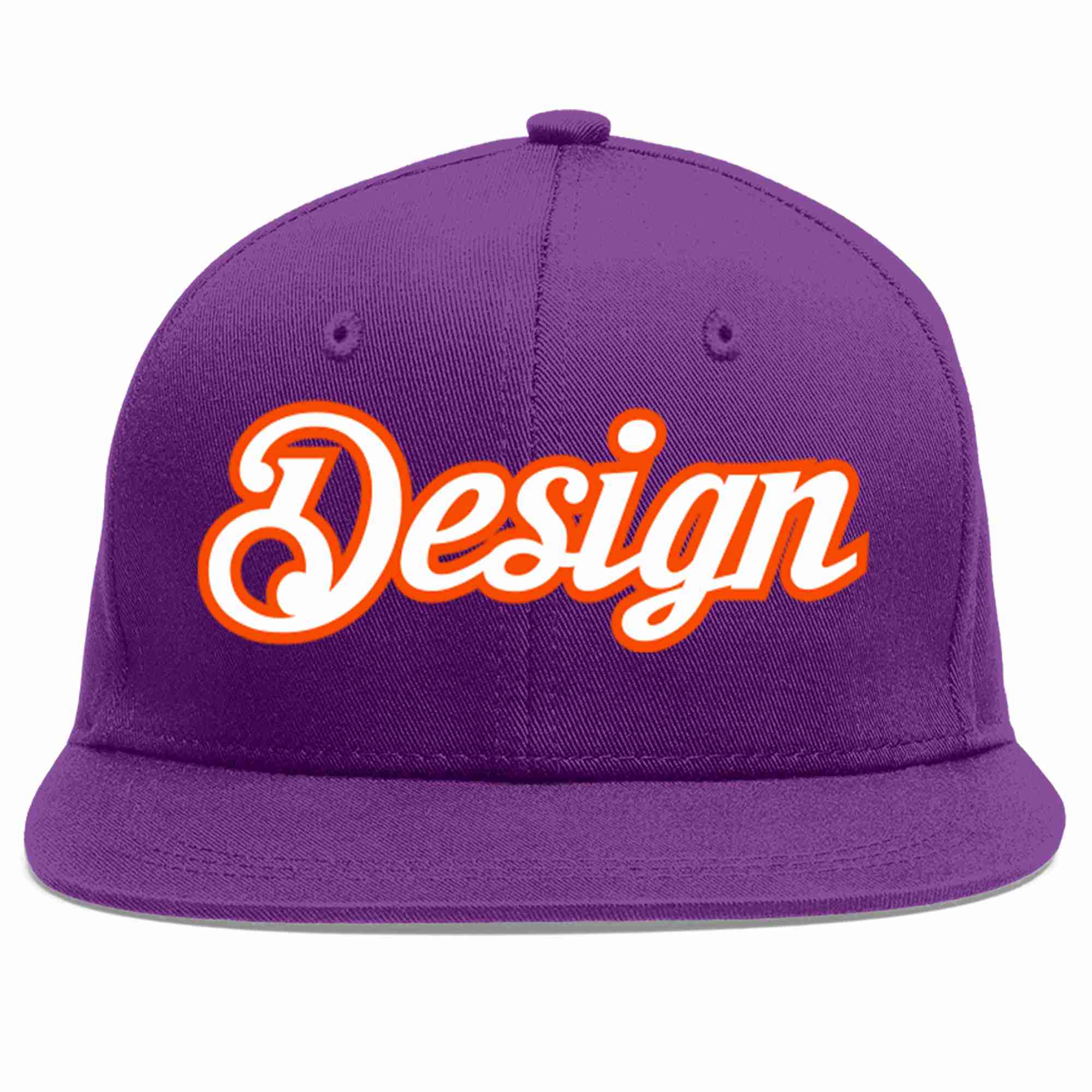 Conception personnalisée de casquette de baseball de sport à avant-toit plat violet blanc-orange pour hommes/femmes/jeunes