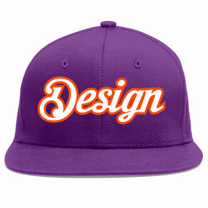 Custom Purple White-Orange Flat Eaves Sport Baseball Cap Design for Men/Women/Youth