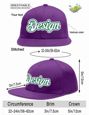 Conception personnalisée de casquette de baseball de sport à avant-toit plat violet blanc-vert Kelly pour hommes/femmes/jeunes