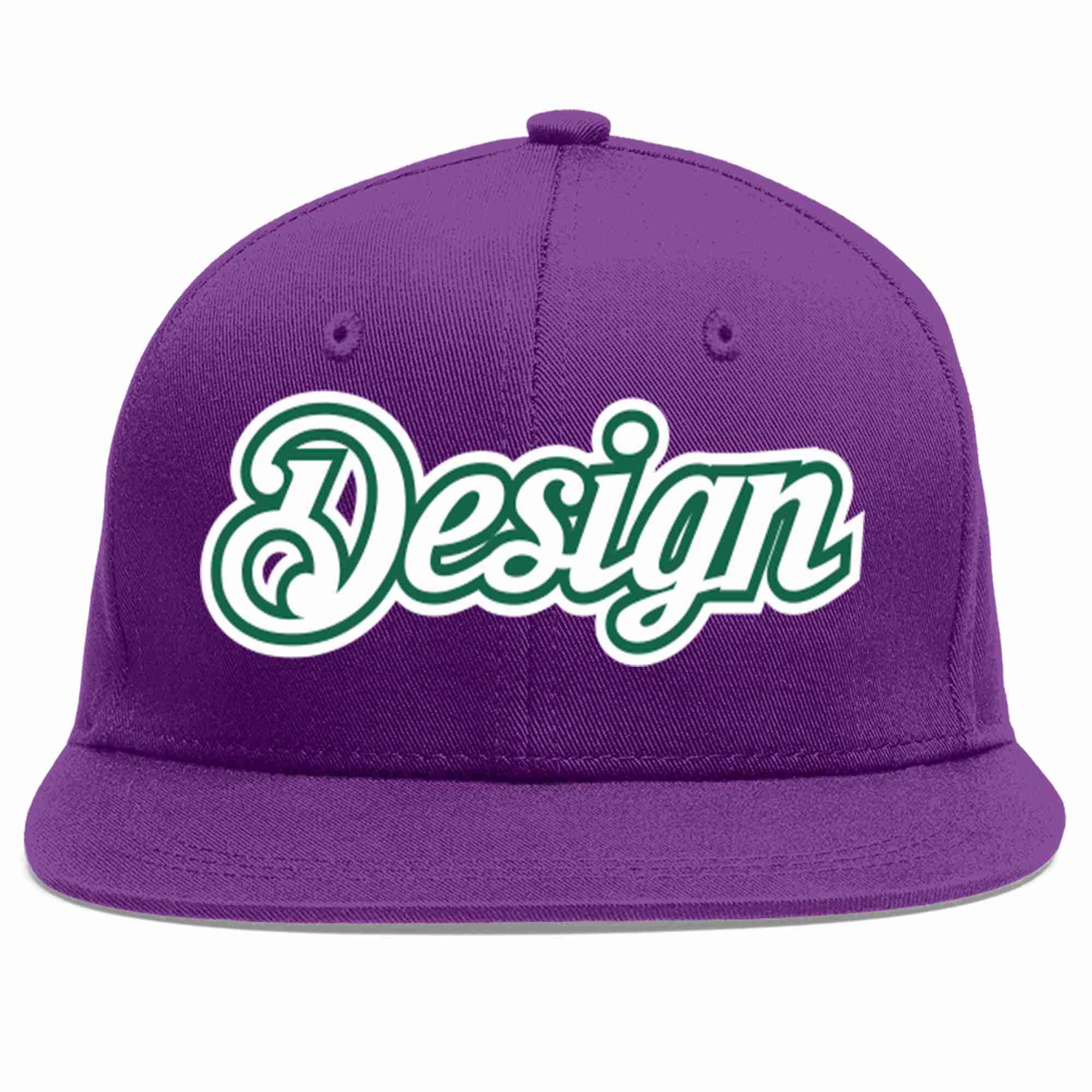 Custom Purple White-Kelly Green Flat Eaves Sport Baseball Cap Design for Men/Women/Youth