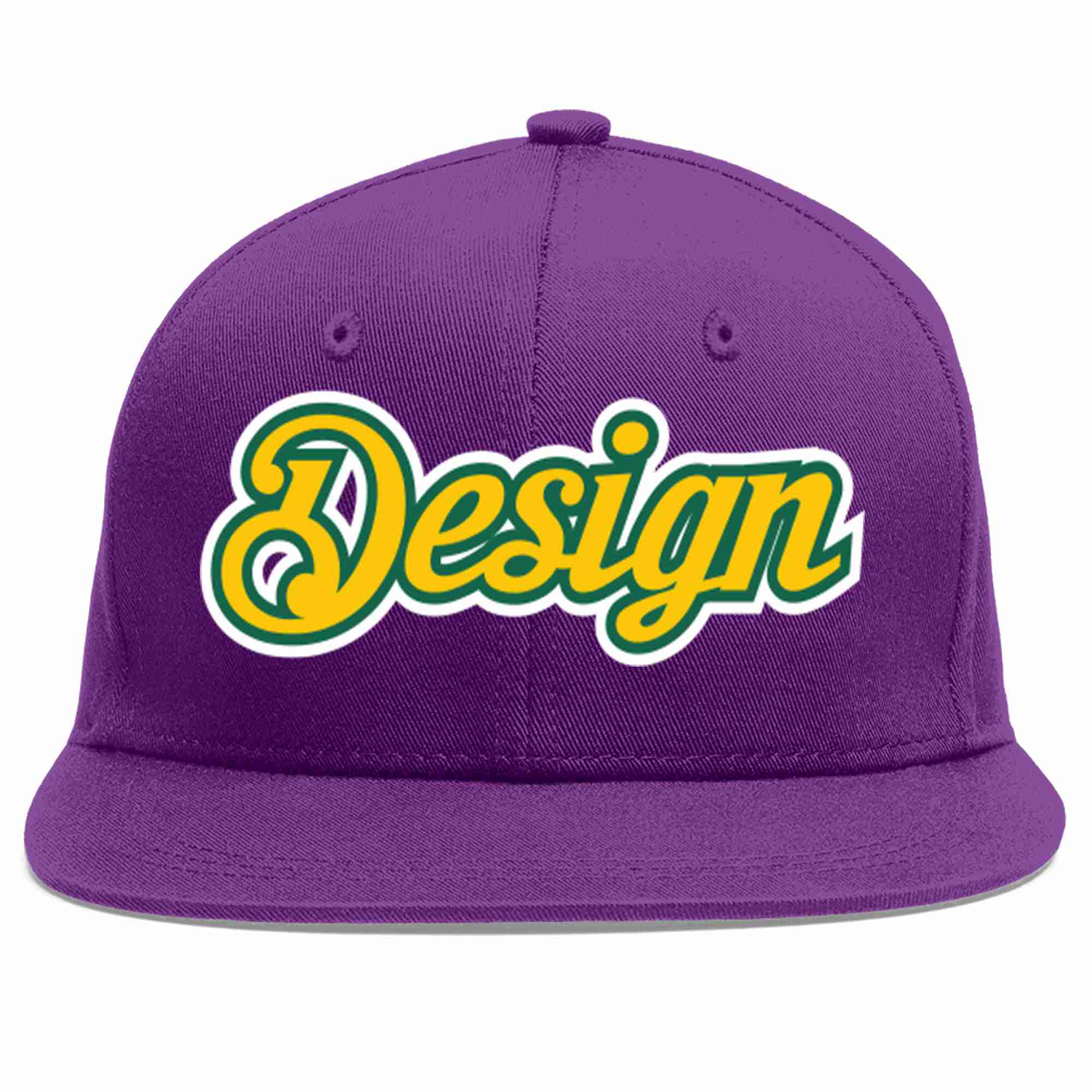 Conception personnalisée de casquette de baseball de sport à avant-toit plat violet or-kelly vert pour hommes/femmes/jeunes