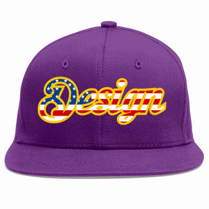 Custom Purple Vintage USA Flag-Gold Flat Eaves Sport Baseball Cap Design for Men/Women/Youth