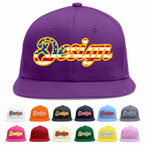 Custom Purple Vintage USA Flag-Gold Flat Eaves Sport Baseball Cap Design for Men/Women/Youth