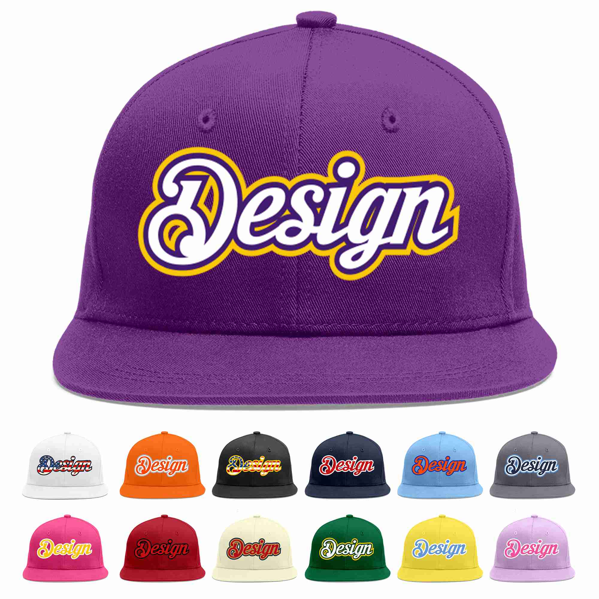 Conception personnalisée de casquette de baseball de sport à avant-toit plat violet blanc-violet pour hommes/femmes/jeunes