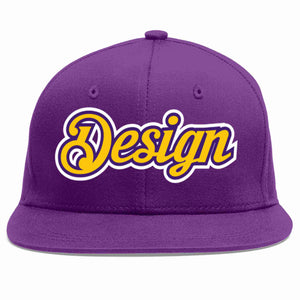 Conception personnalisée de casquette de baseball de sport à avant-toit plat violet or-violet pour hommes/femmes/jeunes