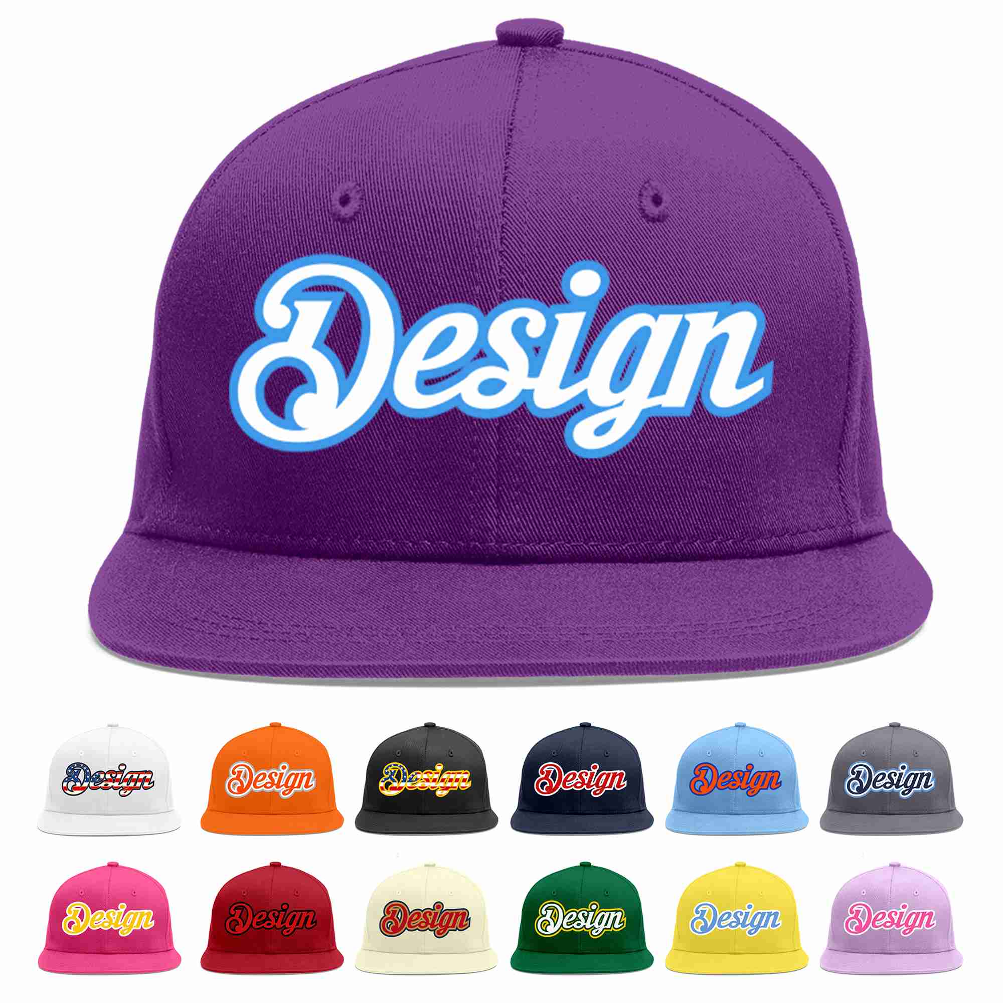 Conception personnalisée de casquette de baseball de sport à avant-toit plat violet blanc-bleu poudré pour hommes/femmes/jeunes