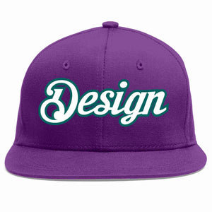 Custom Purple White-Aqua Flat Eaves Sport Baseball Cap Design for Men/Women/Youth