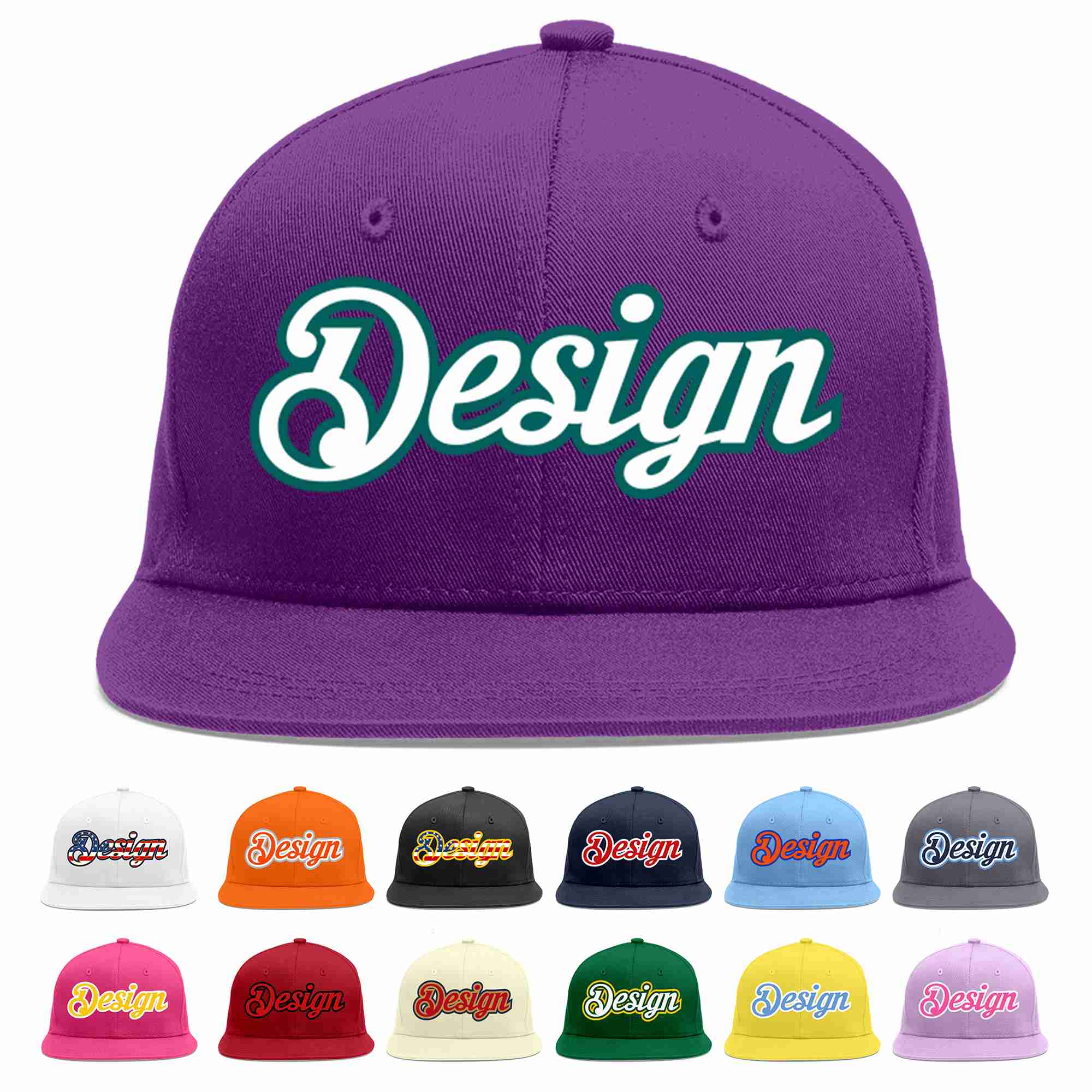 Conception personnalisée de casquette de baseball de sport à Eaves plates violet blanc-aqua pour hommes/femmes/jeunes