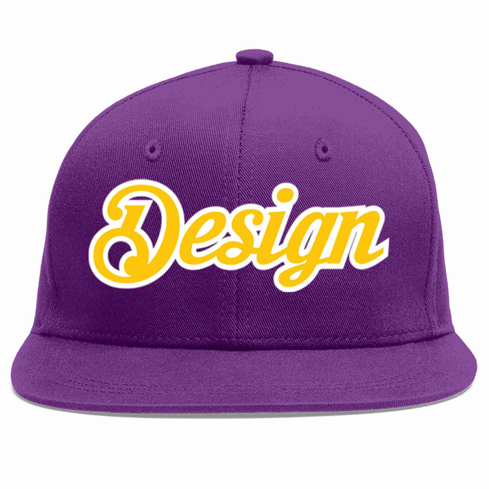 Conception personnalisée de casquette de baseball de sport à avant-toit plat violet or-blanc pour hommes/femmes/jeunes