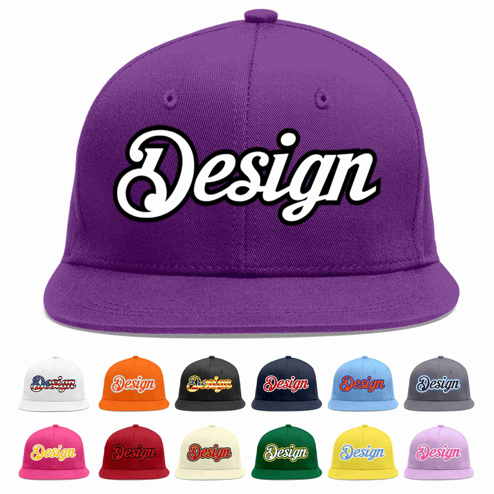 Conception personnalisée de casquette de baseball de sport à avant-toit plat violet blanc-noir pour hommes/femmes/jeunes