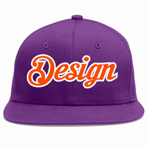 Conception personnalisée de casquette de baseball de sport à avant-toit plat violet orange-blanc pour hommes/femmes/jeunes