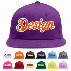 Conception personnalisée de casquette de baseball de sport à avant-toit plat violet orange-blanc pour hommes/femmes/jeunes