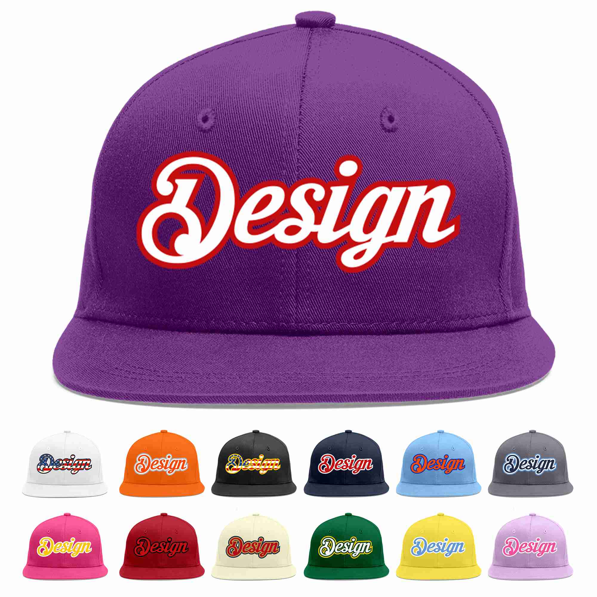 Conception personnalisée de casquette de baseball de sport à avant-toit plat violet blanc-rouge pour hommes/femmes/jeunes