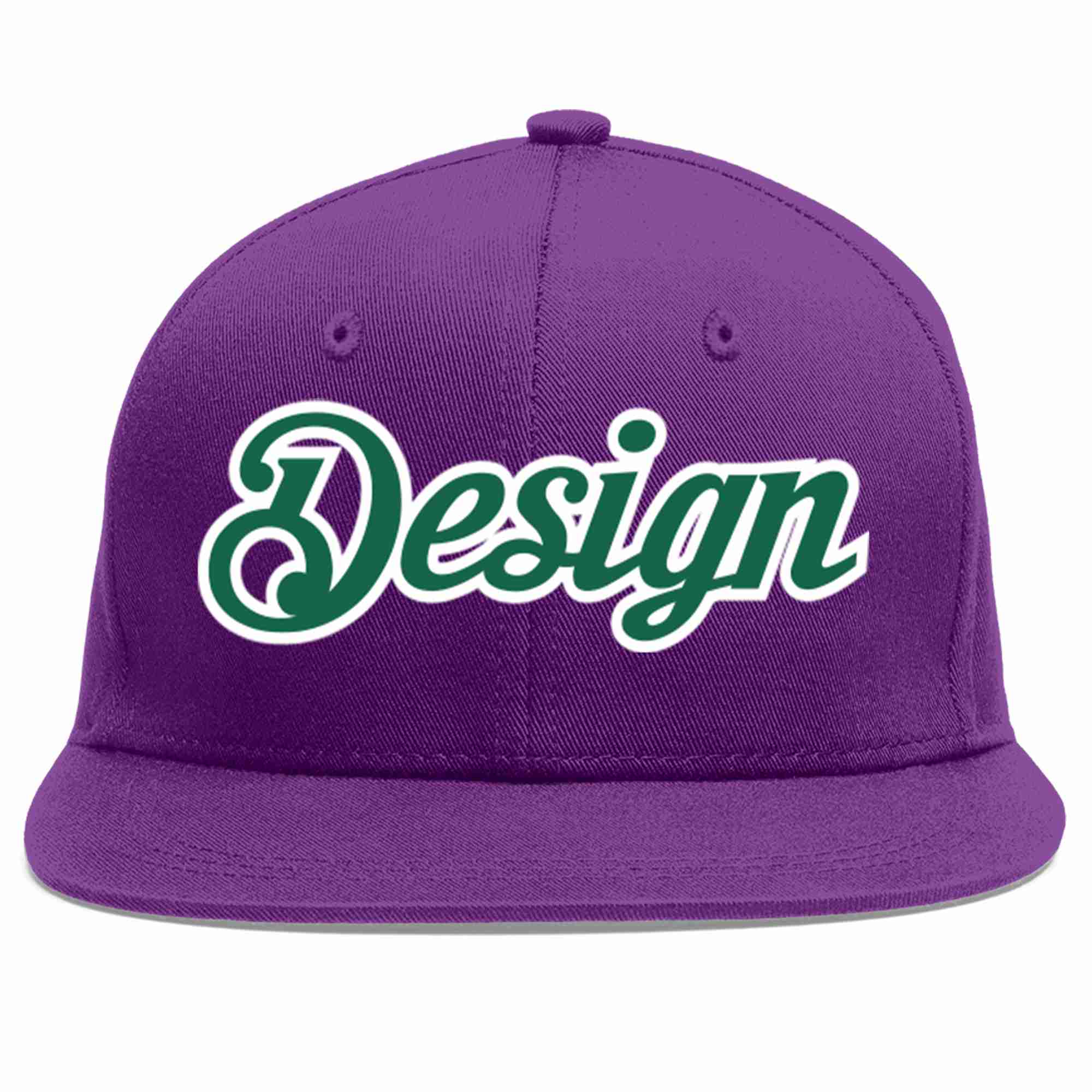 Custom Purple Kelly Green-White Flat Eaves Sport Baseball Cap Design for Men/Women/Youth