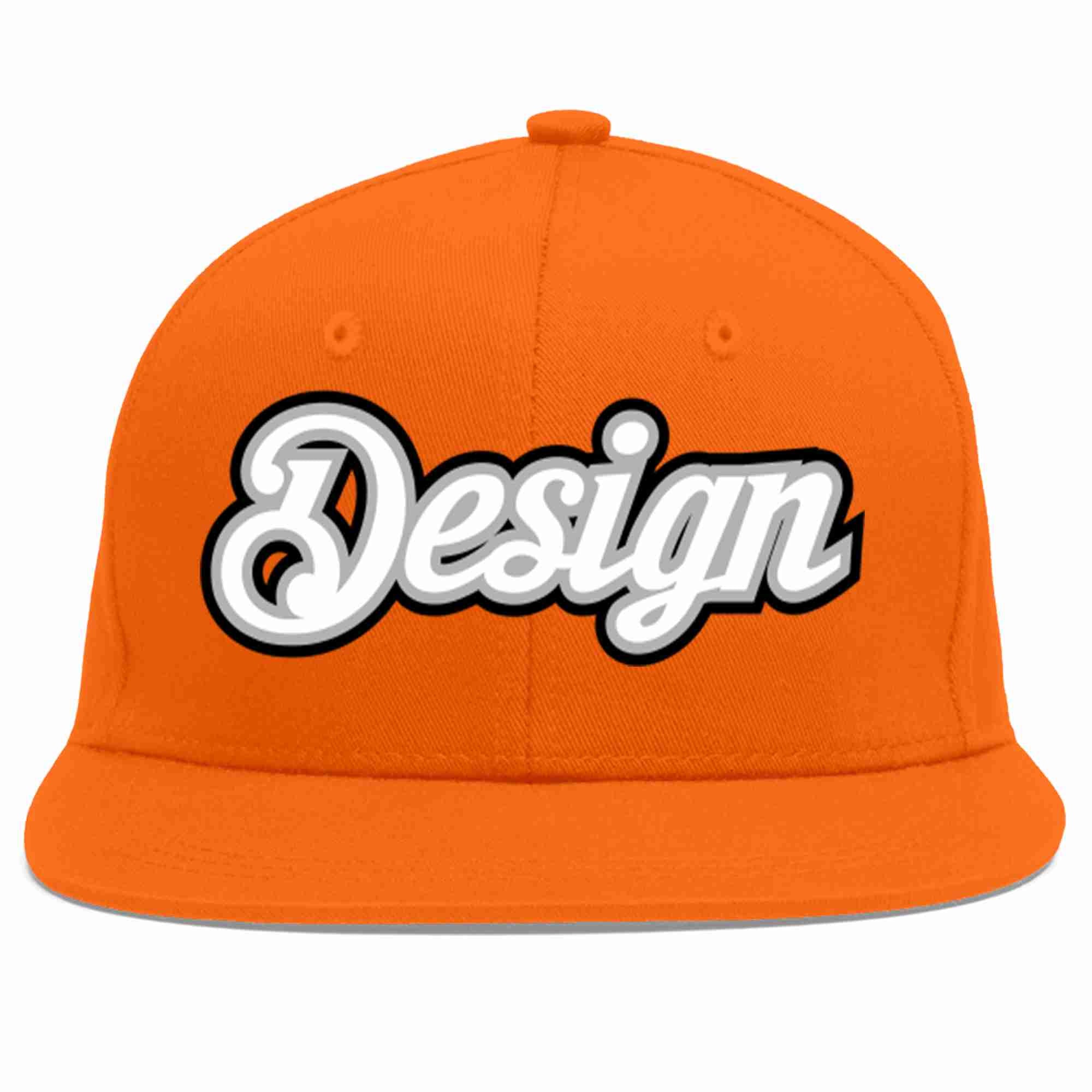 Conception personnalisée de casquette de baseball de sport à avant-toit plat orange blanc-gris pour hommes/femmes/jeunes