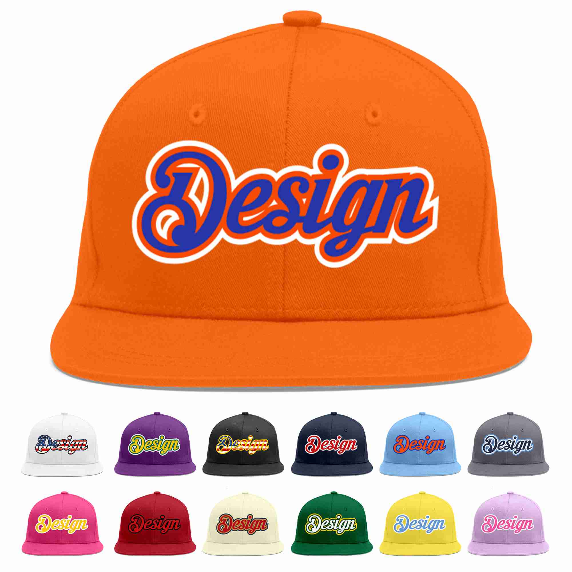 Conception personnalisée de casquette de baseball de sport à avant-toit plat orange royal-orange pour hommes/femmes/jeunes