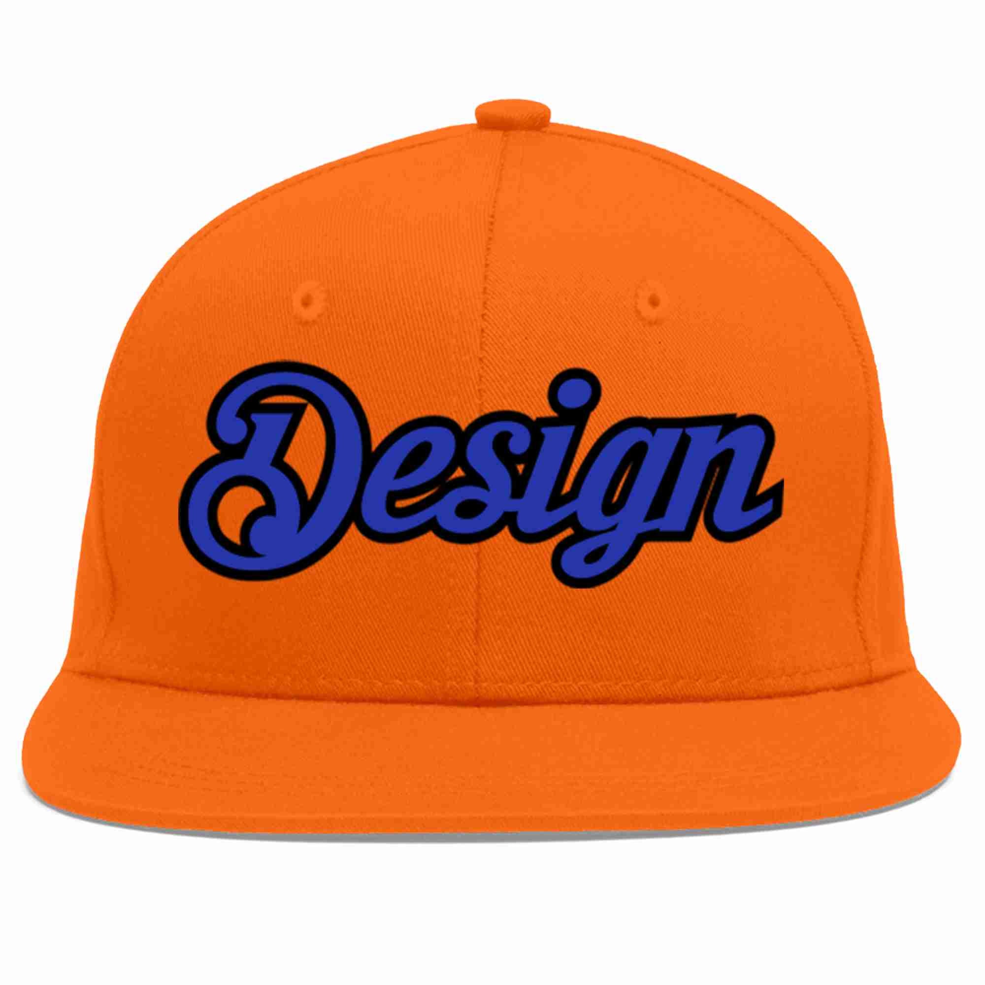 Casquette de baseball personnalisée Orange Royal-Black Flat Eaves Sport pour hommes/femmes/jeunes