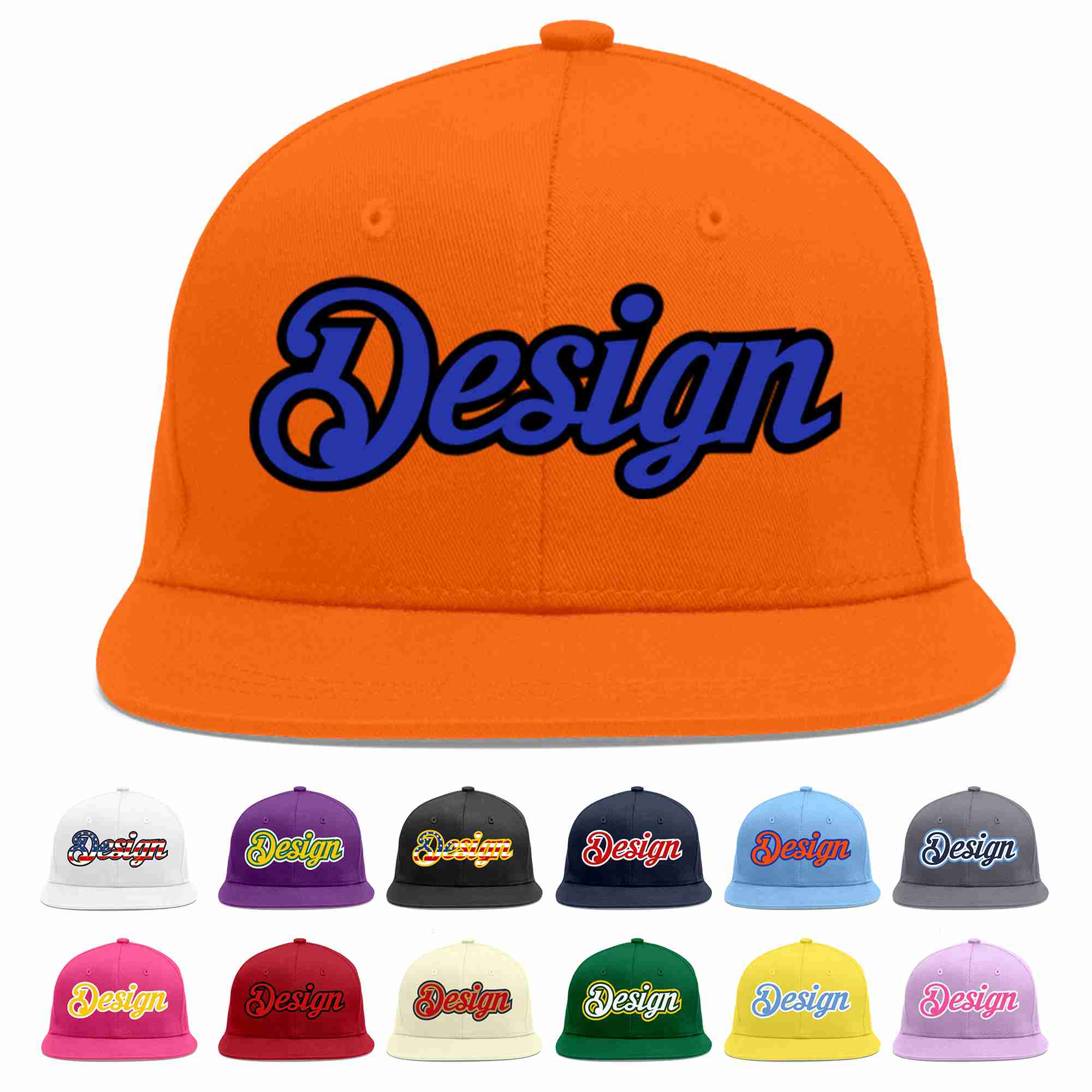 Casquette de baseball personnalisée Orange Royal-Black Flat Eaves Sport pour hommes/femmes/jeunes