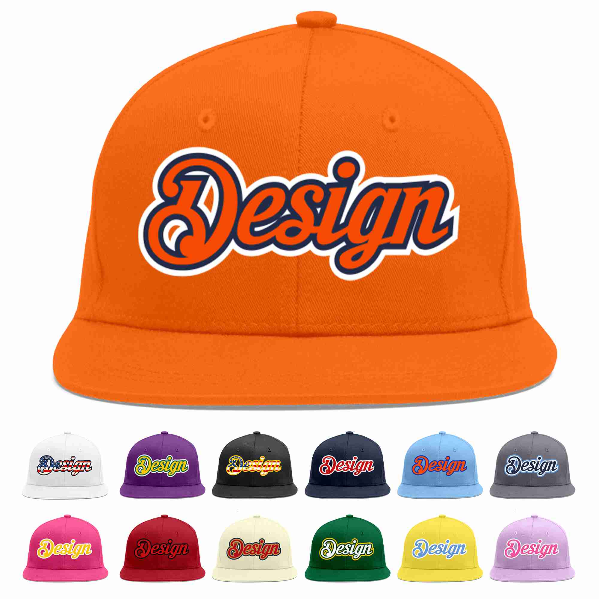 Conception personnalisée de casquette de baseball de sport à avant-toit plat orange orange-marine pour hommes/femmes/jeunes