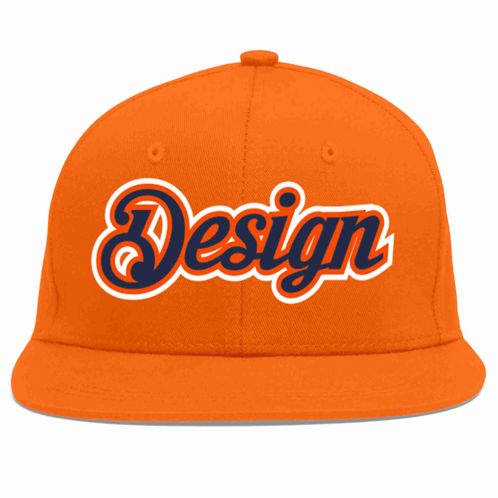 Conception personnalisée de casquette de baseball de sport à avant-toit plat orange marine-orange pour hommes/femmes/jeunes