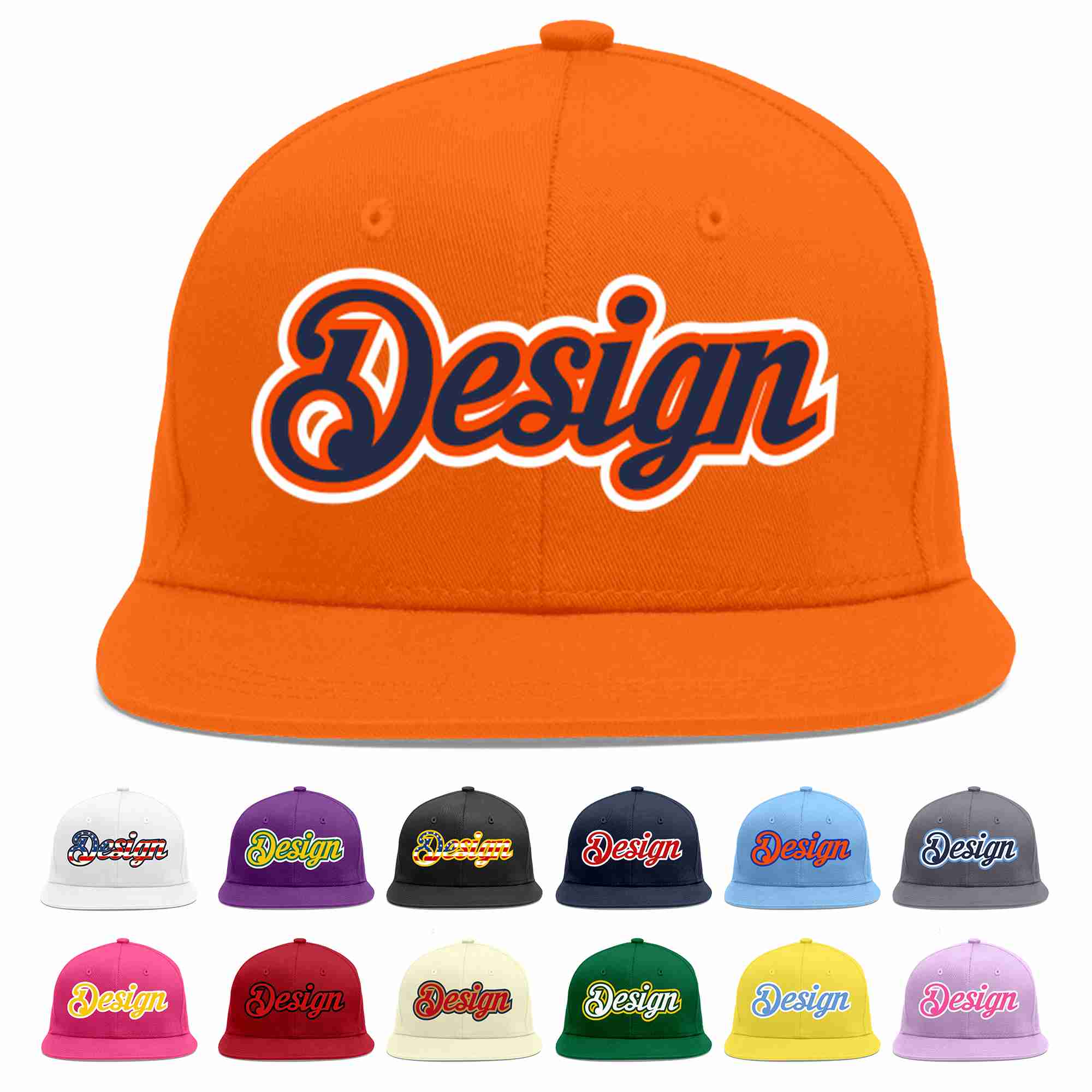 Custom Orange Navy-Orange Flat Eaves Sport Baseball Cap Design for Men/Women/Youth