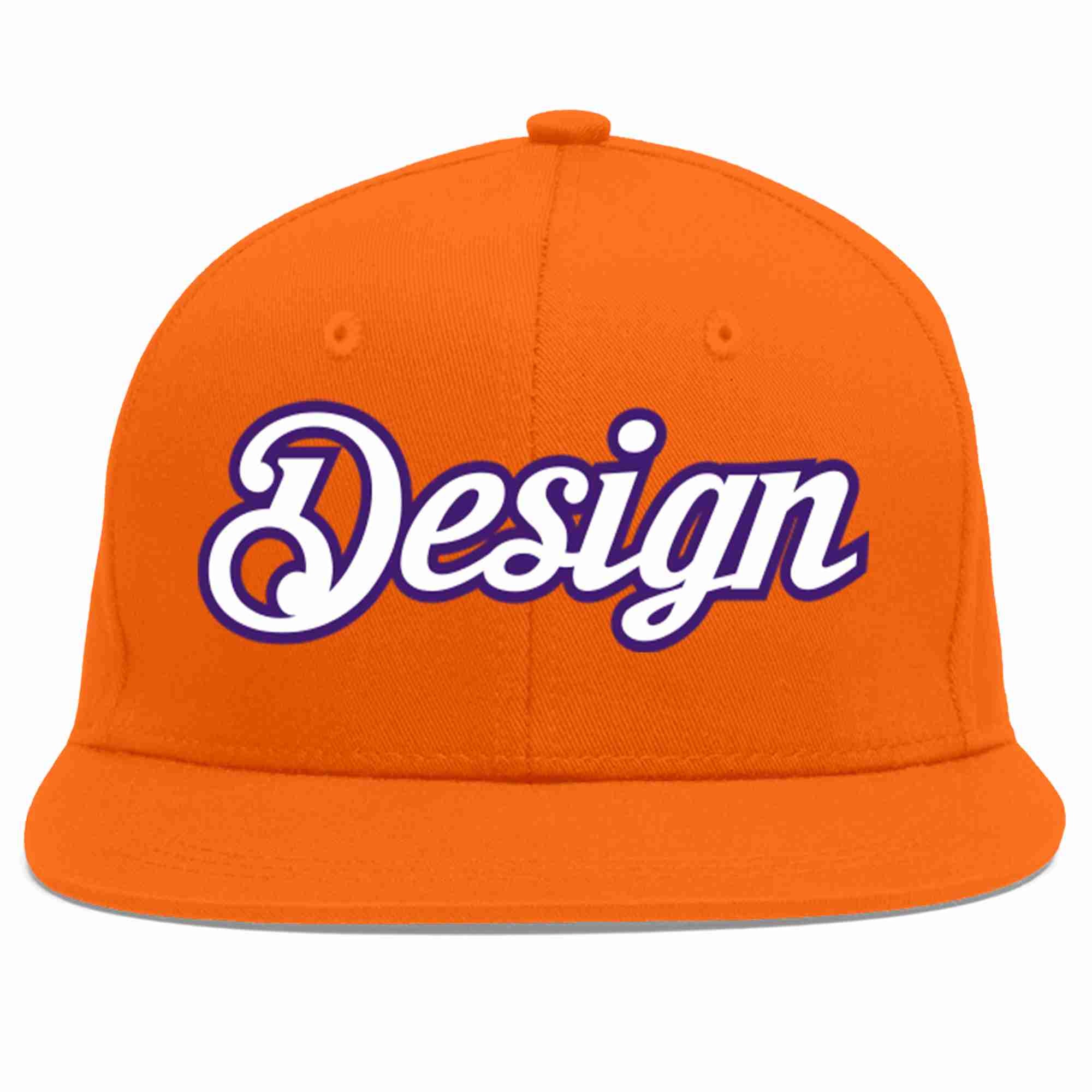 Conception personnalisée de casquette de baseball de sport à avant-toit plat orange blanc-violet pour hommes/femmes/jeunes