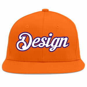 Custom Orange White-purple Flat Eaves Sport Baseball Cap Design for Men/Women/Youth