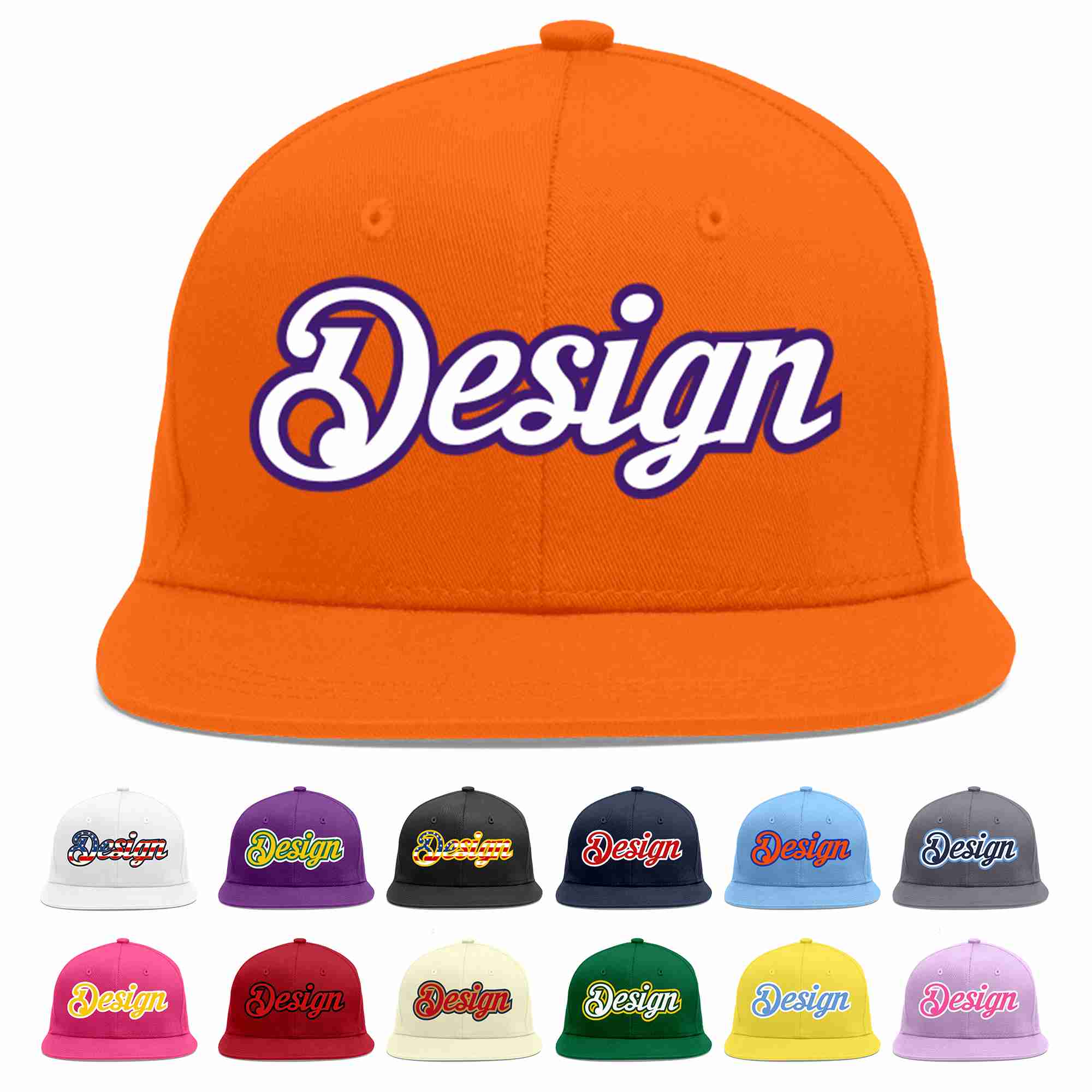 Conception personnalisée de casquette de baseball de sport à avant-toit plat orange blanc-violet pour hommes/femmes/jeunes