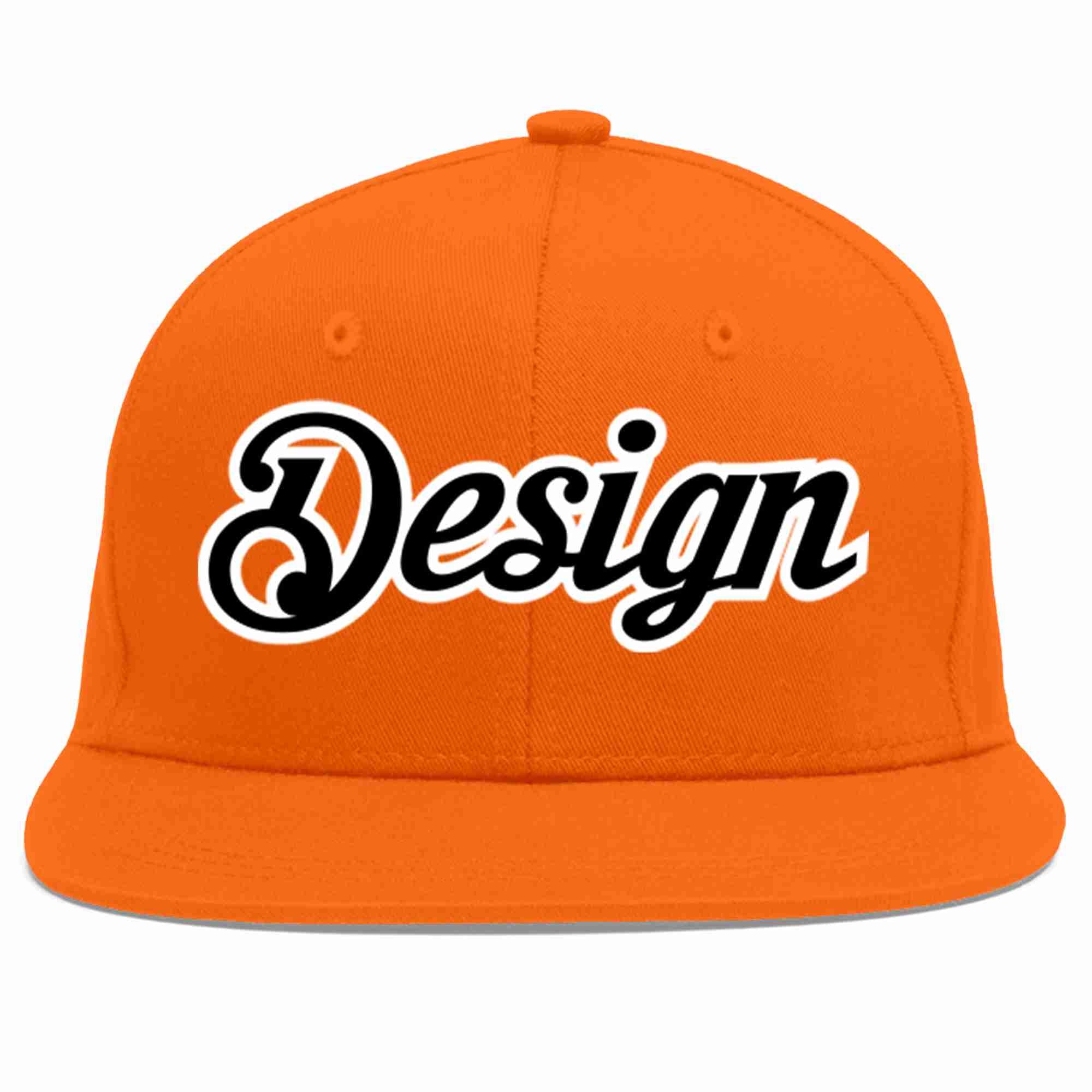 Conception personnalisée de casquette de baseball de sport à avant-toit plat orange noir-blanc pour hommes/femmes/jeunes