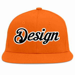 Custom Orange Black-White Flat Eaves Sport Baseball Cap Design for Men/Women/Youth