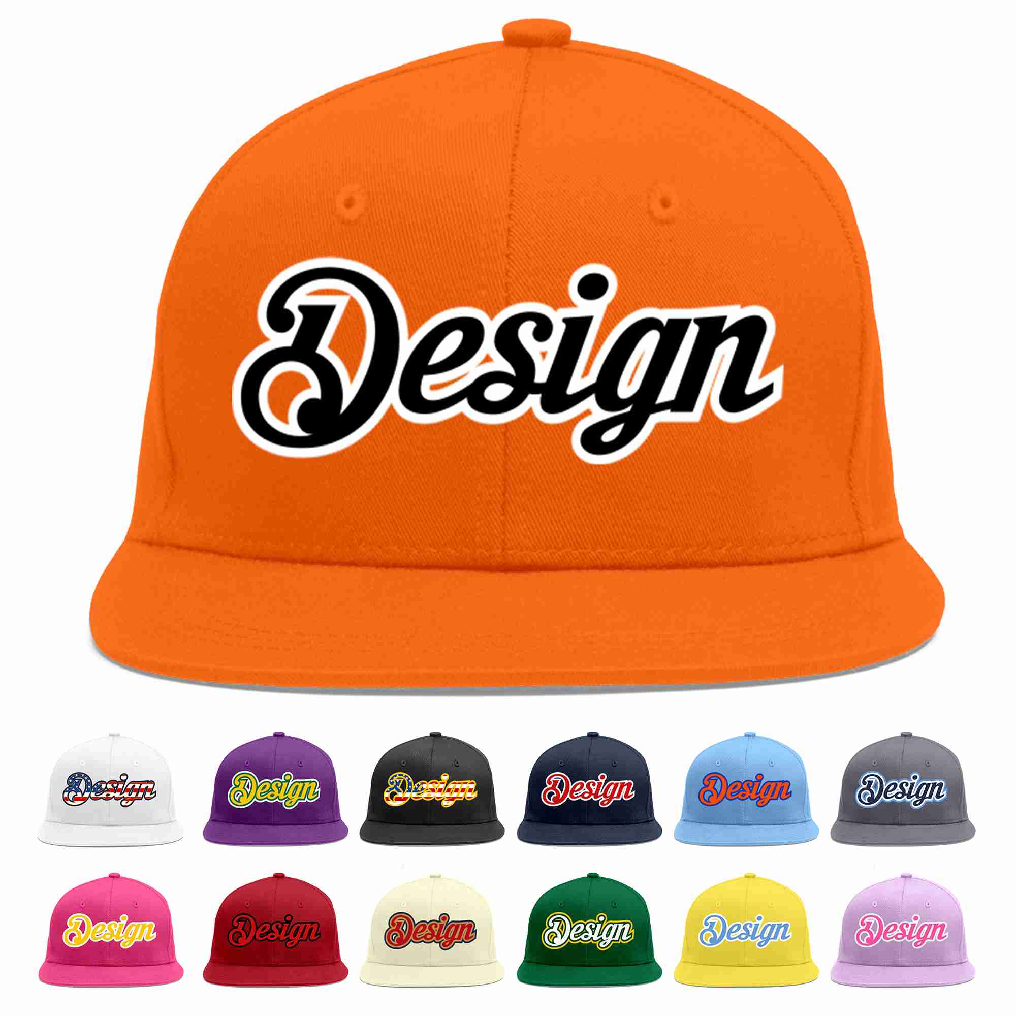 Conception personnalisée de casquette de baseball de sport à avant-toit plat orange noir-blanc pour hommes/femmes/jeunes