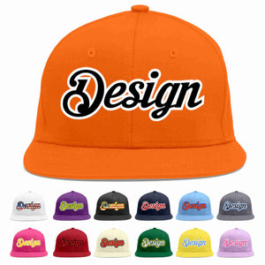 Custom Orange Black-White Flat Eaves Sport Baseball Cap Design for Men/Women/Youth